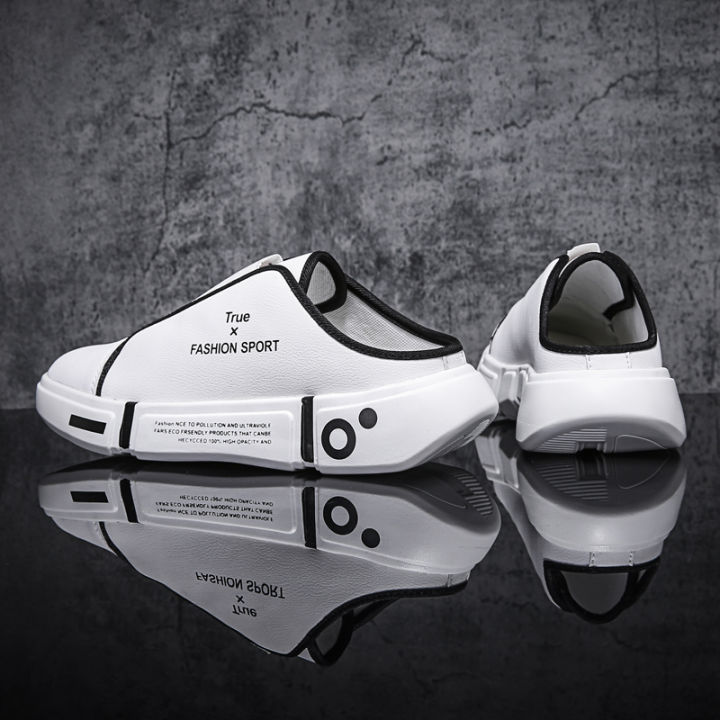 EIFAK Half Shoes for Men Korean Slip on Mules Leather White