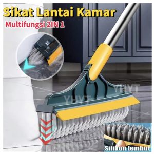 MM - A088 - Sikat Sapu Lancip Pembersih Lantai 2 IN 1 - Sikat Mutifungsi Gagang Panjang Stainless - Sikat Pembersih Kamar Mandi Praktis
