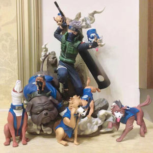 37cm Anime Naruto Gk Statue Hatake Kakashi With Ninja Dogs Set Pvc 1/6 Scale Kakashi Collection Model Figure Toys