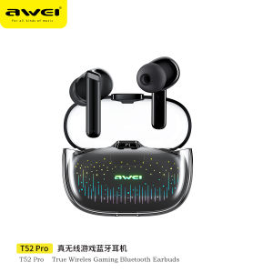 Awei T52 Pro ANC Bluethooth Earphone with Colorful Breathing Lamp Noice Cancellation ENC Earphones Bluetooth HIFI Stereo Wireless Earbuds with Mic IPX6 Waterproof Gaming Earbuds with 300mAh Charge Box ﻿