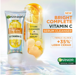 Garnier Bright Complete Vitamin C Serum Cleanser 100ml | Pembersih Wajah Mencerahkan Seperti Serum | Serum Wash