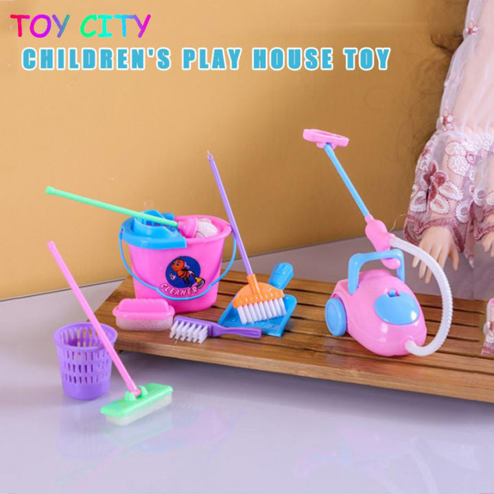 Pcs/Set Kid Pretend Play Game Mini Realistic Housekeeping Tools  Simulation vacuum cleaner pail Broom Play House Role Home Cleaning Broom  Brush
