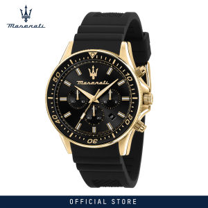 [2 Years Warranty] Maserati Sfida 44mm Black Silicon Band Quartz Chronograph Mens Watch R8871640001 With Luminous Dial Hands