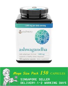 youtheory Ashwagandha 1000 mg. 180 Capsules(Exp:08/2027)