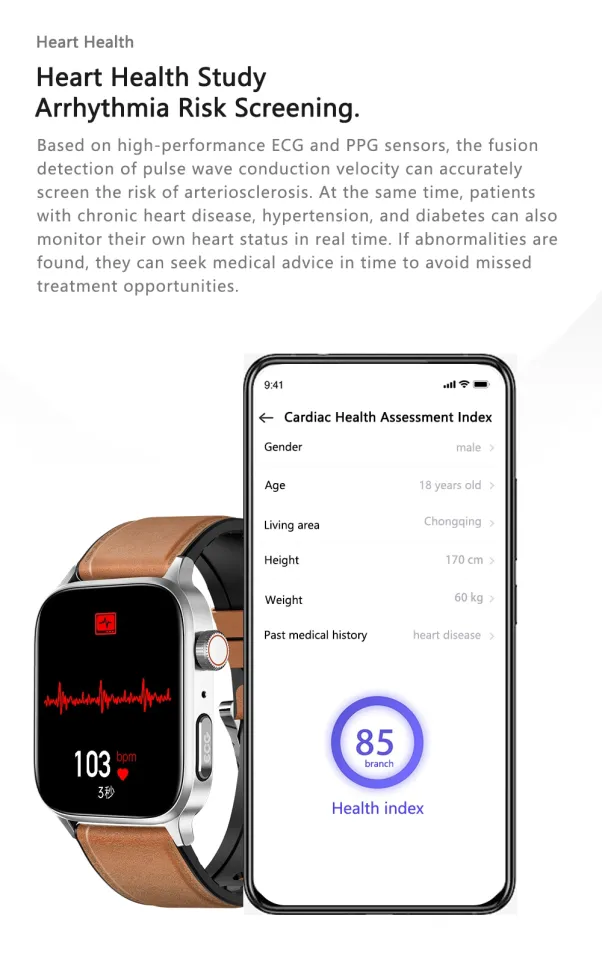 ECG+PPG Painless Non-Invasive Blood Glucose Smart Watch Mens