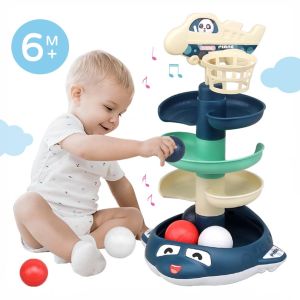 Children Rolling Ball Tower With Light Music Baby Building Block Slot Track Toy Toddler Educational Toy