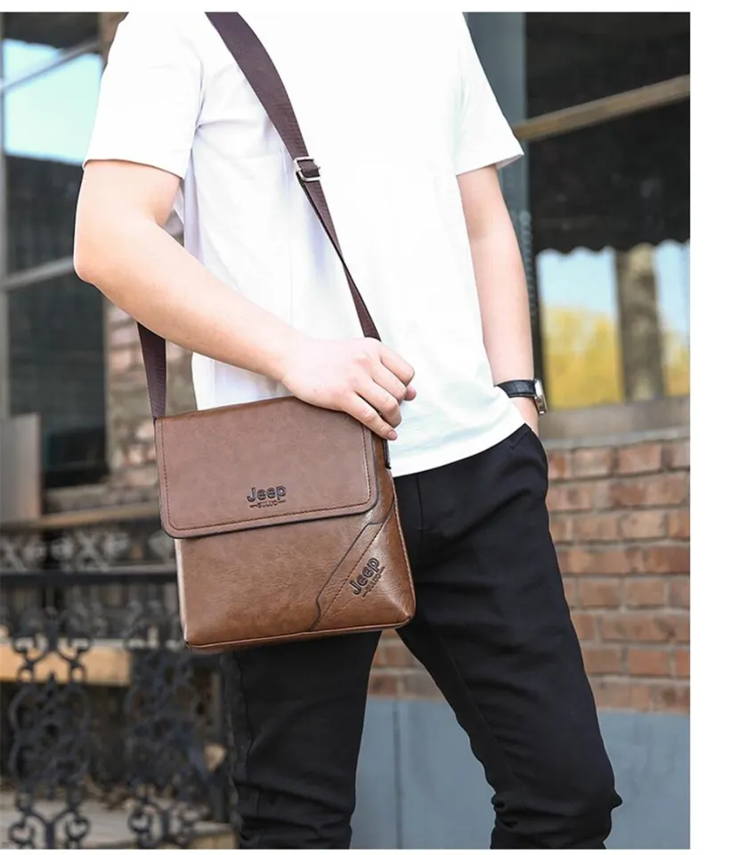 Jeep Men Business Leather Bag Casual Messenger Beg Sling Shoulder Phone Bags High Quality Male Bag PU Leather Handbag Lazada