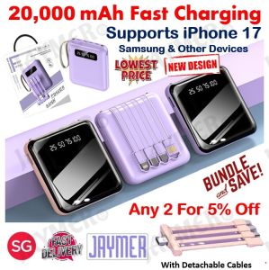 (SG) 4in1 Portable Fast Charging 20000 mAh LED Power Bank Detachable Cable Powerbank Compatible For Apple iPhone 16 15 14 Samsung S25 S24 S23 Oppo HuaWei Android
