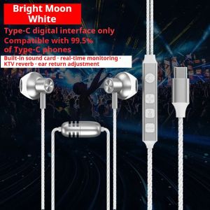 With Sound Card For Live Broadcast Karaoke Earphones Type-C In-ear Headphones With HD Mics Surround Sound Headsets for Samsung2026