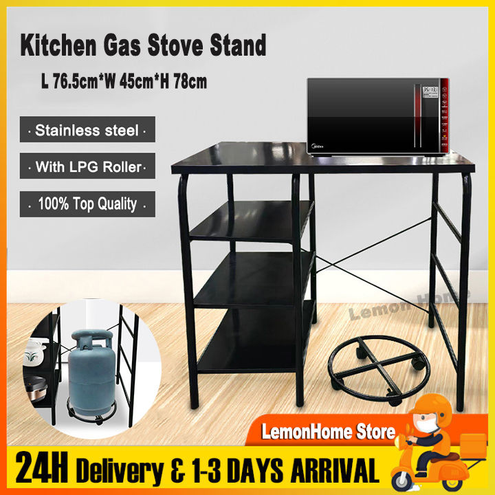 Kitchen Gas Stove Stand With LPG Roller With Rack Kitchen