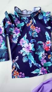 Kids Two Pieces Swimwear Long Sleeve Rash Guard for Kids Girls Purple with Flowers Pattern Swimming Wear for Girls Swimming Suit for Children Sandy Outfit for Teens 2-10 Y㏇0702