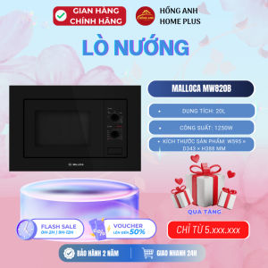 Lò vi sóng âm tủ Malloca MW820B dung tích 20L thiết kế mặt kính đen tối giản công suất 1250W