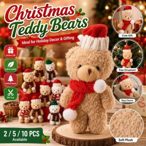 Christmas Plush Teddy Bear Mini Set Soft Stuffed Toy With Hat Scarf For Tree Decor Gift DIY