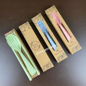 50 Set Sendok Set Jerami Kemasan Box Coklat
