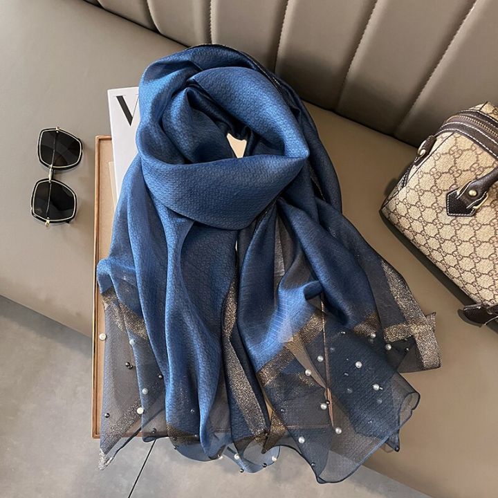 2023 Luxury Brand Women Fashion Scarf Plain Solid Silk Linen Shawls Scarves  Summer Lady Lazada PH