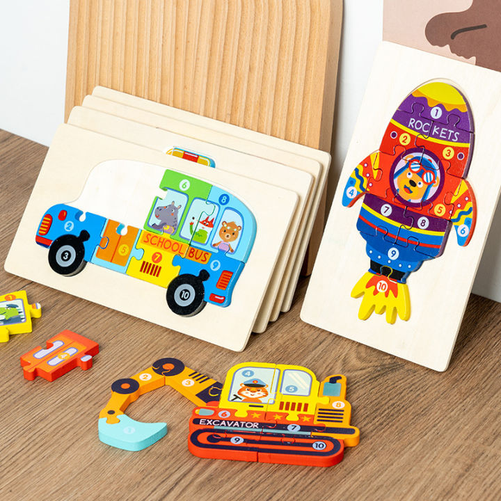 🇲🇾3D Wooden Vehicle Puzzles Educational Developmental Toys Gift