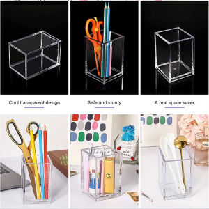 Acrylic Transparent Pencil Holder Makeup Brush Storage Organizer Desktop Pen Holder Pencil Cups
