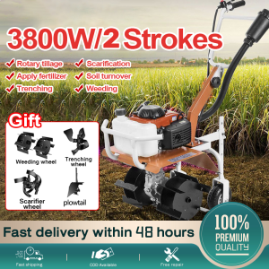 Agricultural Garden Gasoline Small Rotary Cultivator Outdoor Multi-Function Soil Turning Trenching Walking Wheel Lawn Mower Two-Stroke Micro-Tiller plowing soil turning and rotary tiller wasteland reclamation (Full Set)