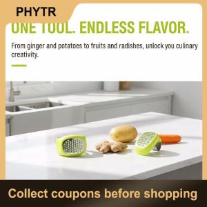 【PHYTR】 4-in-1 Stainless Steel Manual Grater Slicer Kitchen Helper for Lemon Cheese Garlic Ginger Non Slip Handle for Quick Food Prep