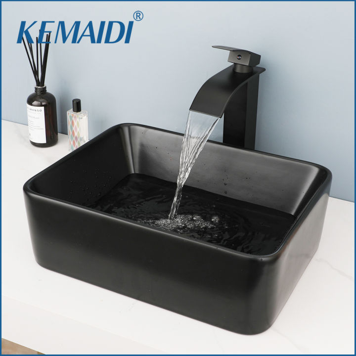 KEMAIDI Black Bathroom Countertop Washbasin Household Creative Square