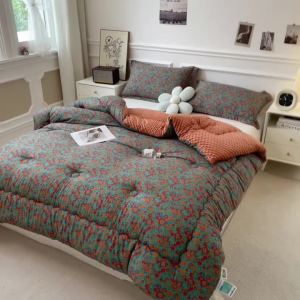 Floral Printed Thickened Warm Winter Quilt Fluffy Soft Weighted Blanket for Sleeping Double Bed Skin-Friendly Quilted Comforter
