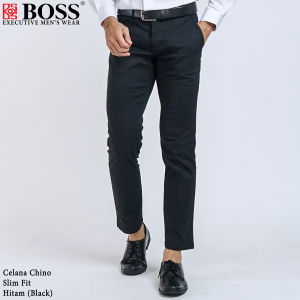 BOSS Celana Panjang Chino Pria Slim Fit Hitam