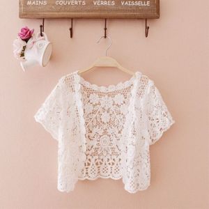GTRBFDS Open Front Bridal Summer Jacket Crop Style Black/White Lace Cape Elegant Floral Pattern Knit Vest for Women