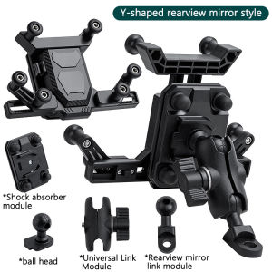 360° Rotation Motorcycle Mobile Phone Holder Multifunctional Aluminum Alloy Cellphone Holder Motor Navigation Shock Absorption Bicycle Universal Anti-slip Mobile Mount for Size 4.7" to 6.8" Smartphones