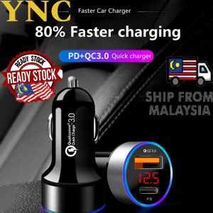 [Ready Stock] USB Car Charger LCD Display Mini Quick Charge 3.0 PD 6A 36W QC3.0 Fast Charger