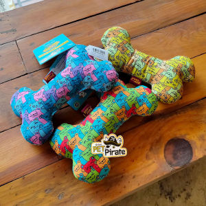 Pawsome ของเล่นสําหรับสุนัขตัวเล็ก ตุ๊กตากระดูกผ้าพิมพ์ลายหมียิ้ม บีบมีเสียงปี๊บๆ