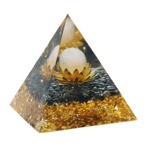 Natural Healing Crystals Orgonite Energy Stone Pyramid Sculpture Resin Gift（5CM)（Optional luminous base）