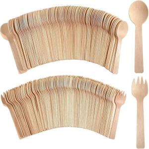 100pcs/Pack 14cm Wooden Spoon Fork And Knife Eco Friendly & Disposable For Birthday Party Wedding Fruit Cake