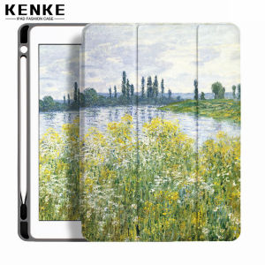 KENKE Cartoon Art Oil Painting Soft Case with Pencil Holder Rebound Pencil iPad Case for iPad 2020 Pro 11 2021 mini 5 iPad Air 4 Air 5 2022 iPad 2019 7th 8th 9th gen 5th 6th 2018 Pro 10.5 Air 3 Cover with Soft Flexible TPU Back Cover Auto Sleep/Wake