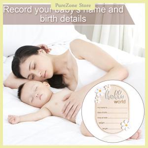 [PureZone] Baby Announcement Sign 5.91x4.13 Inch Wooden Newborn Announcement Sign Hello World Newborn Sign