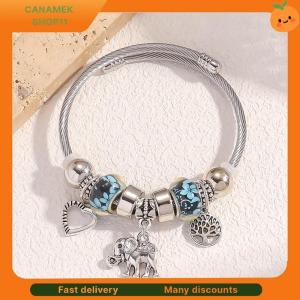 ❣️❣️❣️ Antique Elephant Heart Shape Charm Bracelet For Women Adjustable Glass Beads Bracelet Bangle DIY Jewelry Gifts