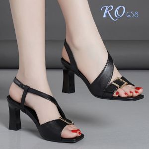 [ẢNH THẬT-FREESHIP] Sandal nữ quai chéo da lì ROSATA RO658 cao 7p - Đen Xanh - HÀNG VIỆT NAM - BKSTORE