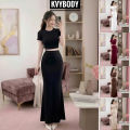 Set áo croptop tay ngắn kèm Chân váy đuôi cá KVYBODY S4 chất thun borip lụa dày mịn co giãn. 