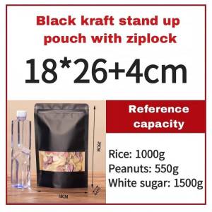 50-100PCS Black Kraft Stand Up Pouch with ZipLock Window l Cookies Coffee Packaging Resealable