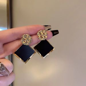 Fashionable Ring Gift s925银针欧美黑色大菱形耳环女几何小众设计感新款潮夸张时尚耳饰