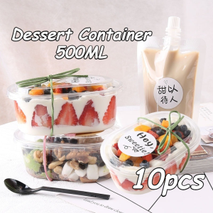 10Pcs Disposable Clear Oval Cake Box 500ML Mousse Yogurt Ice Cream Dessert Deli Container With Cover