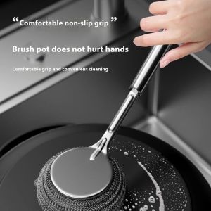 แปรงขัดหม้อสแตนเลสที่มีด้ามยาวสำหรับอุปกรณ์ทำความสะอาดในครัว(จัดส่งฟรี)
