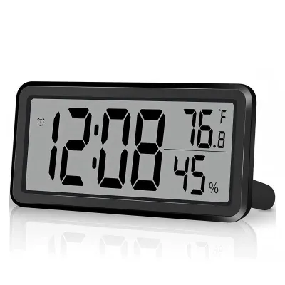 LCD Digital Alarm Clock with Real-Time Temperature & Humidity Display Snooze Function Desktop & Wall Mountable Clock Battery Operated Energy-Saving Digital Clock for Bedroom Office Living Room Household Daily Use