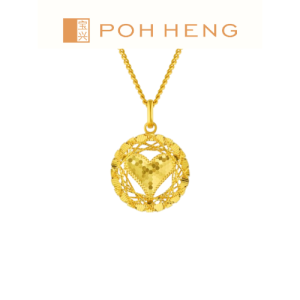 Poh Heng Jewellery 22K Tweed Cut Heart Pendant in Yellow Gold [Price By Weight]