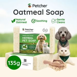Petcher Medicated Herbal Dog Soap Organic Pet Oatmeal Herbal Soap 135g Anti-Tick and Anti-Flea Soap for Dogs Cat Bar Soap Medicated Soap for Dogs and Cats Oatmeal Soap for Dogs Medicated Soap for Cats Dog Soap for Galis and Mange