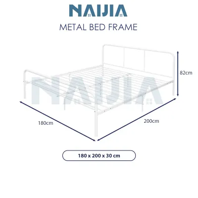 NAIJIA Queen/King Metal Bed Frame Katil Besi - Heavy Duty Sturdy Powder Coated Minimalist Bedroom Furniture (Black/White)