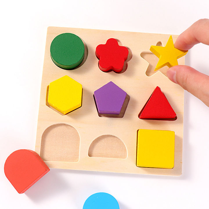 Wooden Puzzles Shape Color Matching Board Games Preschool