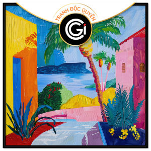 Tranh phong cảnh trừu tượng tranh treo tường dán tường trang trí phòng khách nội thất phong cách pop art. CGI-644