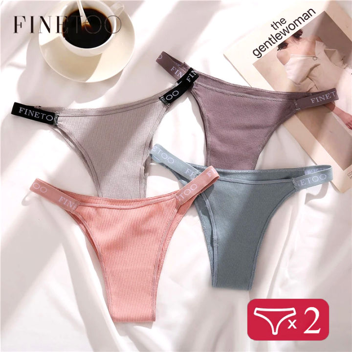 FINETOO 3Pcs/set Women Thongs Fashion Letter Cotton Panties M-XL Female  Underpants Ladies Sexy Underwear