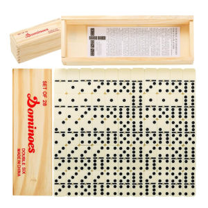 Hộp Domino Nhựa Melamine Đặc Ruột – Nền Trắng Ngà Điểm Đen – Size 49mm Kèm Hộp Gỗ
