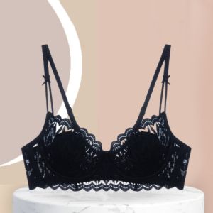 Bow Strap Lace Deep V Bra Close-fitting Soft Steel Ring Lace Thin Bow Bras Anti-sagging Gathered Breasts Push Up Underwear